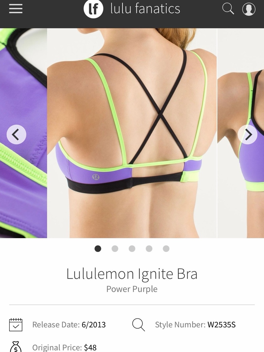 Lululemon Ignite Sports Bra Purple & Neon Green Strappy